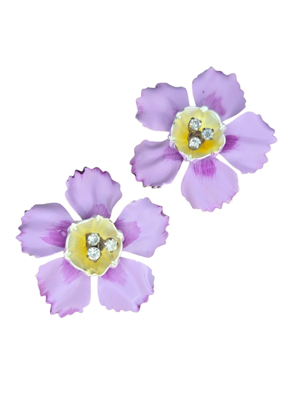 Vtg Purple Floral Clip Earrings